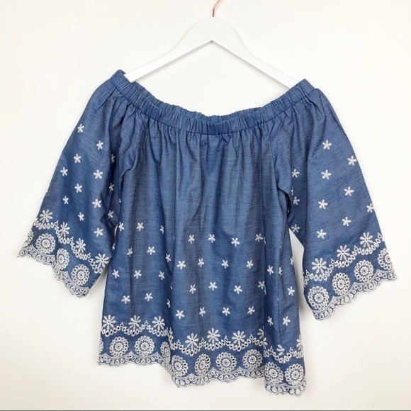 English Factory Tops - English Factory Boho Embroidered Top Off Shoulder